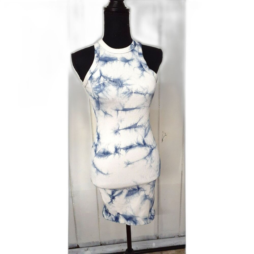 Revamped Women’s XS Blue White Tie Dye Ribbed Bodycon#500